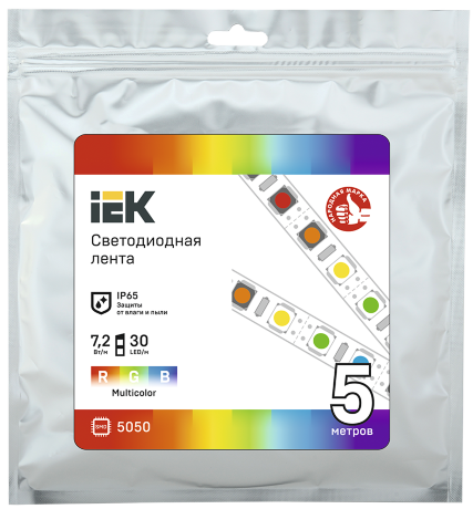 Лента светодиодная 5м LSR-5050RGB30-7,2-IP65-12В IEK