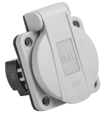 Розетка панельная РП13-3 с з/к с крышкой 2P+PE 16А IP54 MAGNUM серая IEK