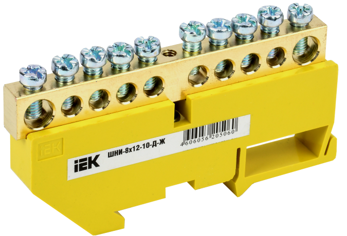 Шина PE "земля" на DIN-изоляторе ШНИ-8х12-10-Д-Ж IEK