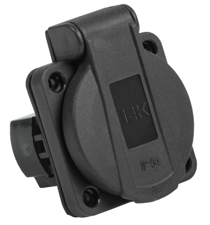 Розетка панельная РП14-3 с з/к с крышкой 2P+PE 16А IP54 MAGNUM черная IEK