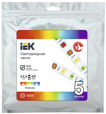 Лента светодиодная 5м LSR-5050RGB60-14,4-IP65-12В IEK