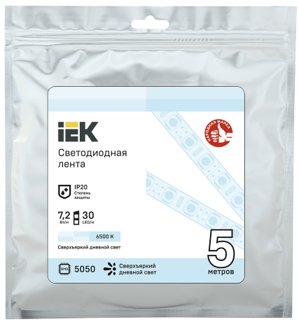 Лента светодиодная 5м LSR-5050W30-7,2-IP20-12В IEK