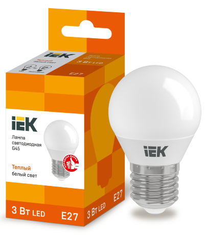 Лампа светодиодная G45 шар 3Вт 230В 3000К E27 IEK