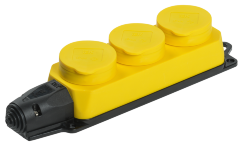 Розетка (колодка) 3-местная РБ33-1-0м с защитными крышками IP44 ОМЕГА жёлтая IEK