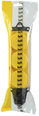 Розетка (колодка) 3-местная РБ33-1-0м с защитными крышками IP44 ОМЕГА жёлтая IEK