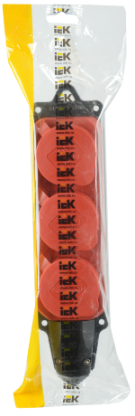 Розетка (колодка) 3-местная РБ33-1-0м с защитными крышками IP44 ОМЕГА красная IEK