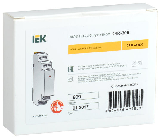 Реле промежуточное модульное OIR 3 контакта 8А 24В AC/DC IEK