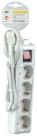 Удлинитель У04К-выкл. 4 места 2P+PE/1,5м 3х1мм2 16А/250В IEK