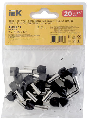 Наконечник-гильза НГИ2 6,0-14 (черный) (20шт) IEK