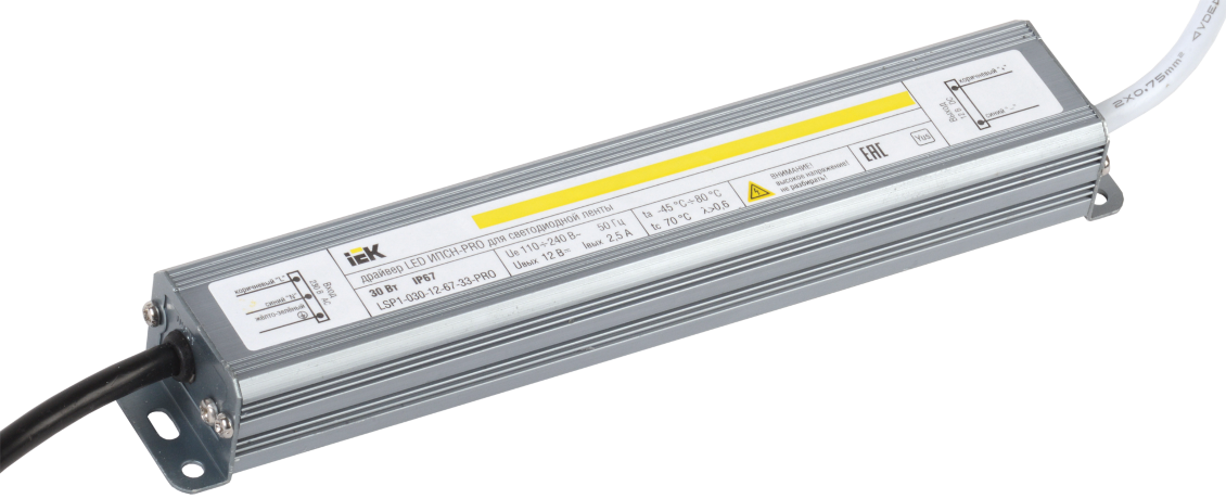 Драйвер LED ИПСН-PRO 30Вт 12В блок-шнуры IP67 IEK
