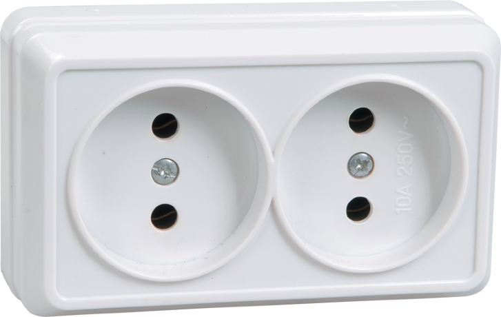 Розетка 2-местная для открытой установки РС22-2-ОБ без заземляющего контакта 10А ОКТАВА белый IEK