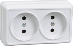Розетка 2-местная для открытой установки РС22-2-ОБ без заземляющего контакта 10А ОКТАВА белый IEK