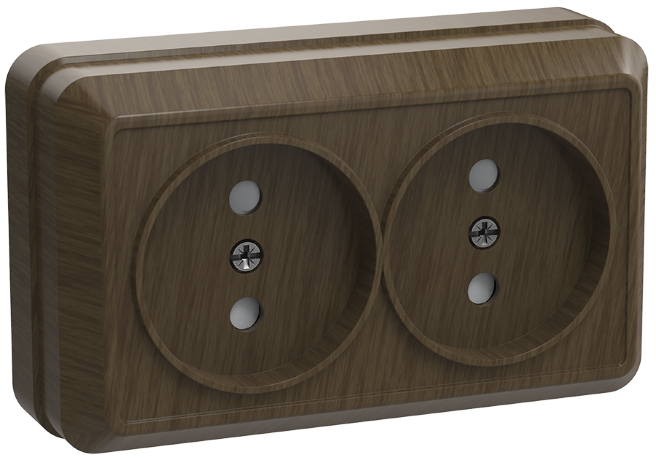 Розетка 2-местная для открытой установки РС22-2-ОД без заземляющего контакта 10А ОКТАВА дуб IEK