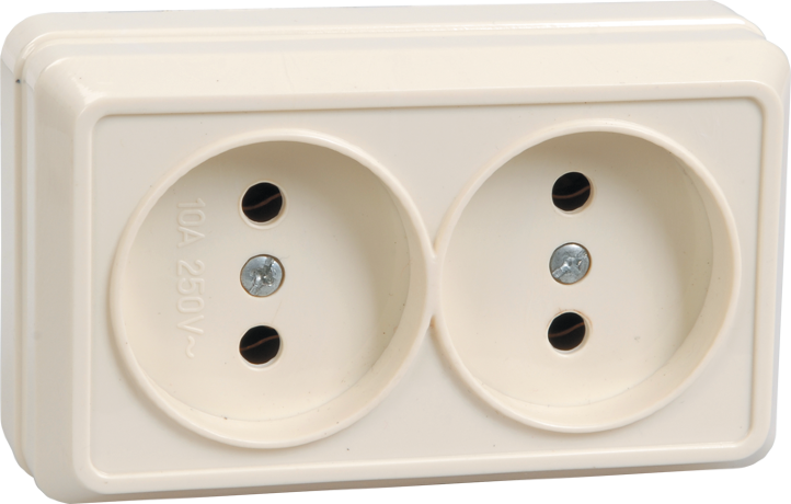 Розетка 2-местная для открытой установки РС22-2-ОКм без заземляющего контакта 10А ОКТАВА кремовый IEK