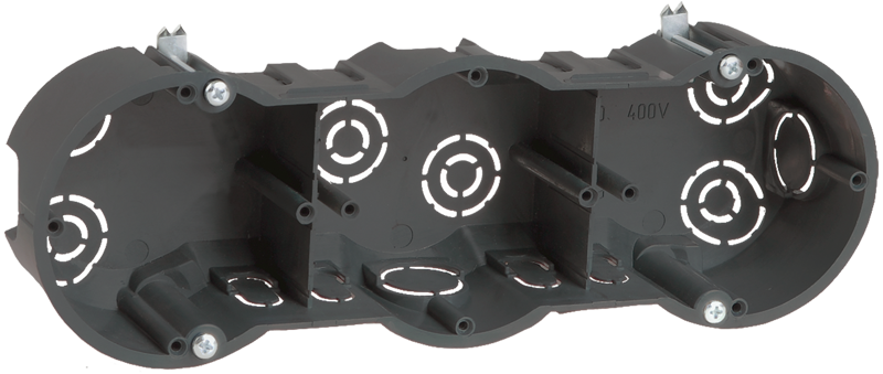 Коробка установочная КМ40009 3-х местная 212х70х45мм для твердых стен (с саморезами) IEK