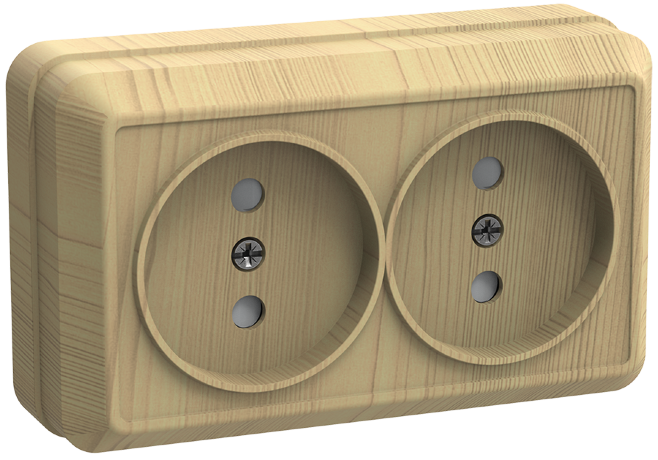 Розетка 2-местная для открытой установки РС22-2-ОС без заземляющего контакта 10А ОКТАВА сосна IEK