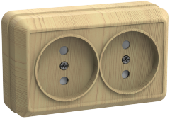 Розетка 2-местная для открытой установки РС22-2-ОС без заземляющего контакта 10А ОКТАВА сосна IEK