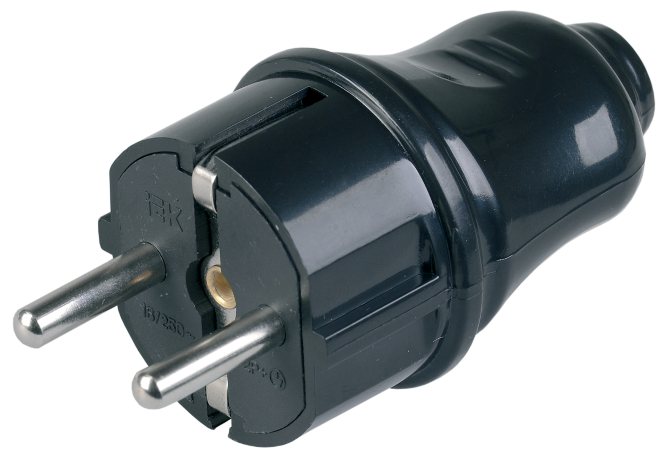 Вилка разборная прямая ВПп10-02-Ст с заземляющим контактом 16А черная IEK