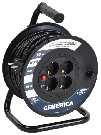 Катушка УК30 с термозащитой 4 места 2P+PE/30м 3х1,0мм2 GENERICA