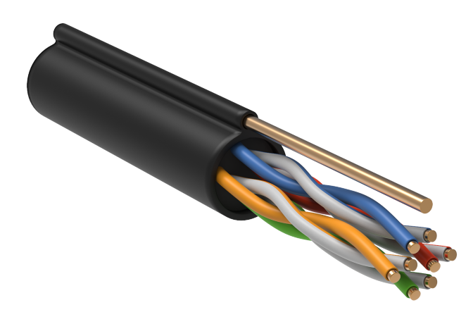 Кабель витая пара F/UTP кат.5E 100МГц 4 пары LDPE OUTDOOR трос 1,2мм 1м черный GENERICA