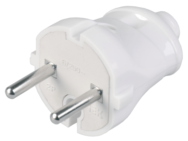 Вилка разборная прямая ВПп20-01-Ст без заземляющего контакта 6А белая IEK