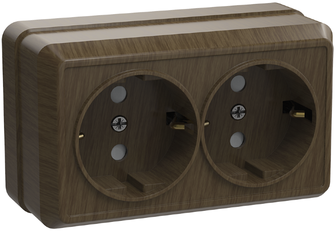 Розетка 2-местная для открытой установки РС22-3-ОД с заземляющим контактом 16А ОКТАВА дуб IEK