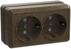Розетка 2-местная для открытой установки РС22-3-ОД с заземляющим контактом 16А ОКТАВА дуб IEK
