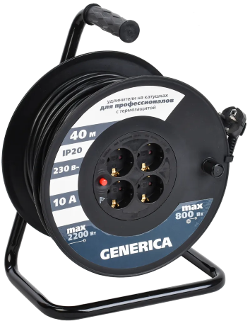 Катушка УК40 с термозащитой 4 места 2P+PE/40м 3х1,0мм2 GENERICA