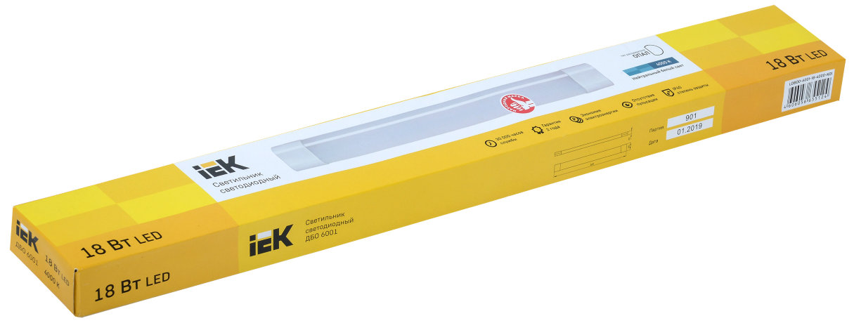 Светильник светодиодный линейный ДБО 6001 18Вт 4000К IP40 600мм опал IEK
