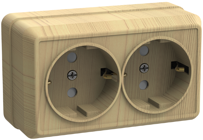 Розетка 2-местная для открытой установки РС22-3-ОС с заземляющим контактом 16А ОКТАВА сосна IEK
