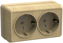 Розетка 2-местная для открытой установки РС22-3-ОС с заземляющим контактом 16А ОКТАВА сосна IEK