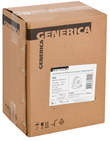 Катушка УК50 с термозащитой 4 места 2P+PE/50м 3х1,5мм2 GENERICA