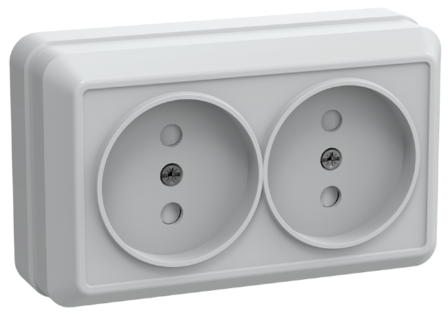 Розетка 2-местная для открытой установки РСш22-2-ОБ без заземляющего контакта с защитной шторкой 10А ОКТАВА белый IEK