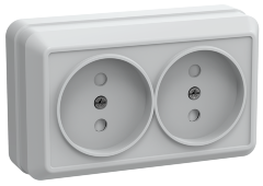 Розетка 2-местная для открытой установки РСш22-2-ОБ без заземляющего контакта с защитной шторкой 10А ОКТАВА белый IEK