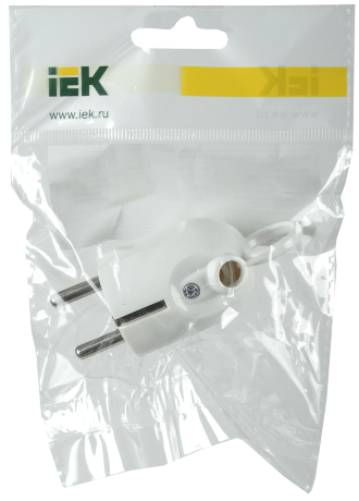 Вилка разборная угловая ВПу12-01-Ст с заземляющим контактом с кольцом 16А белая IEK