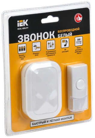 Звонок беспроводной ДЗБ3-36М (36 мелодий) белый IEK