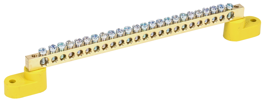 Шина PE "земля" на двух угловых изоляторах ШНИ-6х9-24-У2-Ж IEK