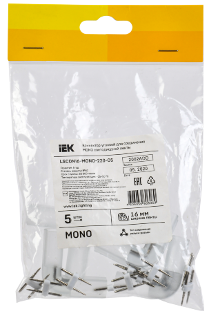 Коннектор угловой 5шт MONO 16мм (разъем-разъем) IEK