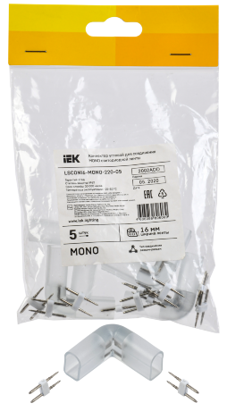 Коннектор угловой 5шт MONO 16мм (разъем-разъем) IEK