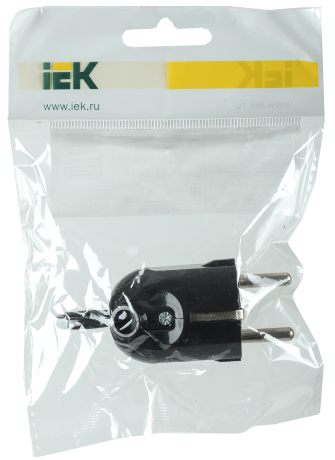 Вилка разборная угловая ВПу12-02-Ст с заземляющим контактом с кольцом 16А черная IEK