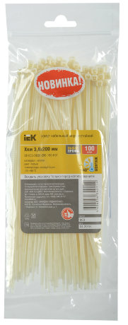 Хомут кабельный морозостойкий Хкм 3,6х200мм белый (100шт) IEK