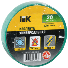 Изолента 0,13х15мм зеленая 20м ИЭК