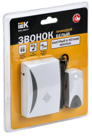 Звонок проводной ДЗП1-25М (25 мелодий) 1м белый IEK