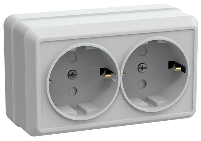 Розетка 2-местная для открытой установки РСш22-3-ОБ с заземляющим контактом с защитной шторкой 16А ОКТАВА белый IEK