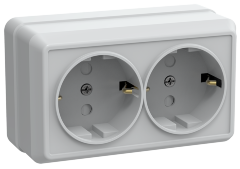 Розетка 2-местная для открытой установки РСш22-3-ОБ с заземляющим контактом с защитной шторкой 16А ОКТАВА белый IEK