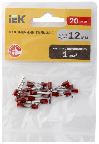 Наконечник-гильза Е1012 1мм2 (темно-красный) (20шт) IEK