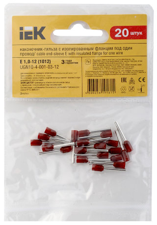 Наконечник-гильза Е1012 1мм2 (темно-красный) (20шт) IEK