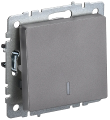 BRITE Выключатель 1-клавишный с индикацией 10А ВС10-1-1-БрС сталь IEK