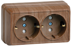 Розетка 2-местная для открытой установки РСш22-3-ОД с заземляющим контактом с защитной шторкой 16А ОКТАВА дуб IEK