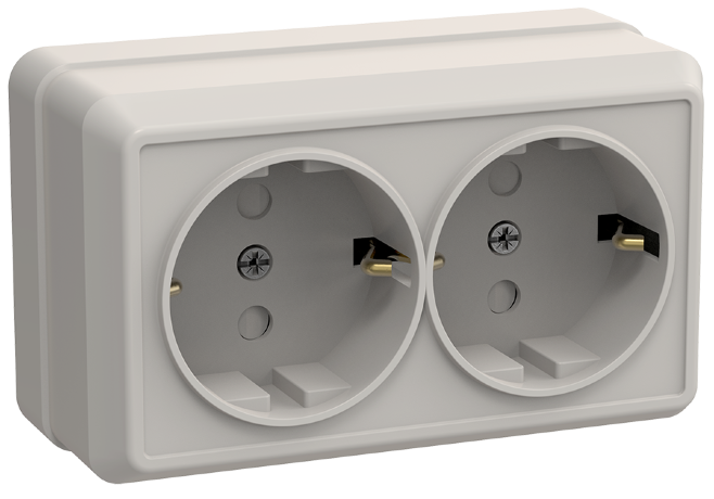Розетка 2-местная для открытой установки РСш22-3-ОКм с заземляющим контактом с защитной шторкой 16А ОКТАВА кремовый IEK